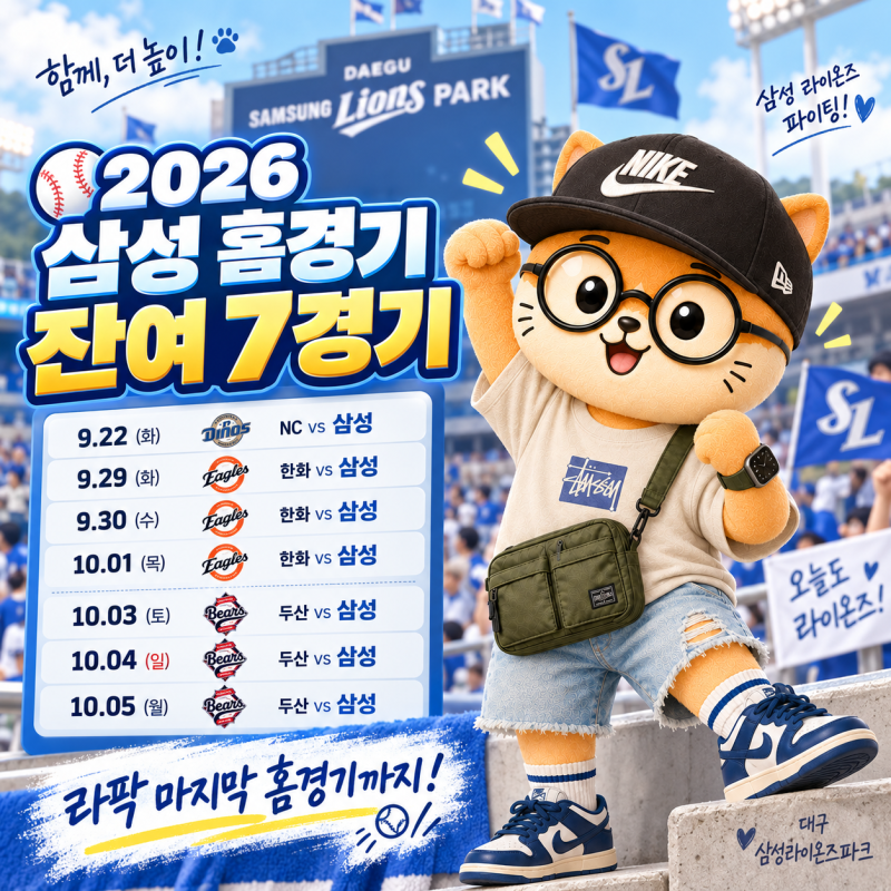 2026 삼성라이온즈 잔여 홈경기 일정! 라팍 마지막 경기는 10월 5일 두산전