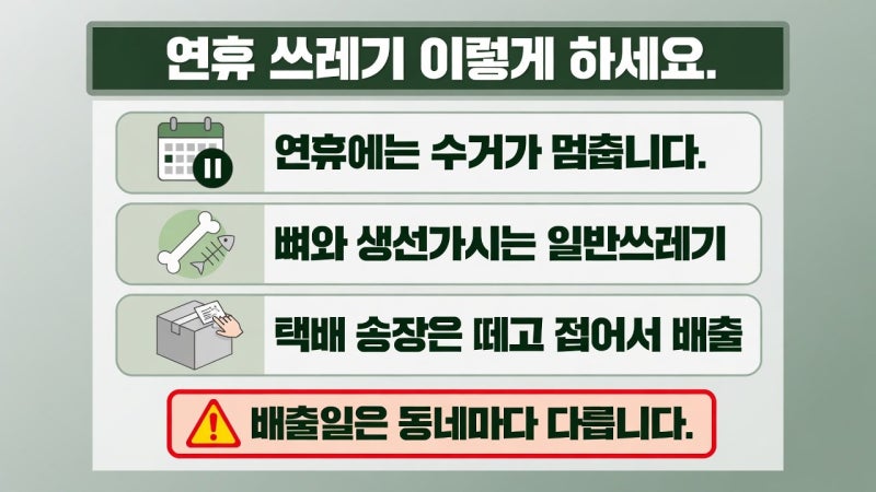 추석 연휴 쓰레기 (수거가 멈춥니다 | 뼈와 생선가시는 일반쓰레기 | 송장은 떼고 버리세요)