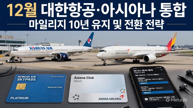 ✈️ 12월 대한항공·아시아나 통합 임박｜아시아나 마일리지 10년 유지·1대1 전환 및 보너스 ....