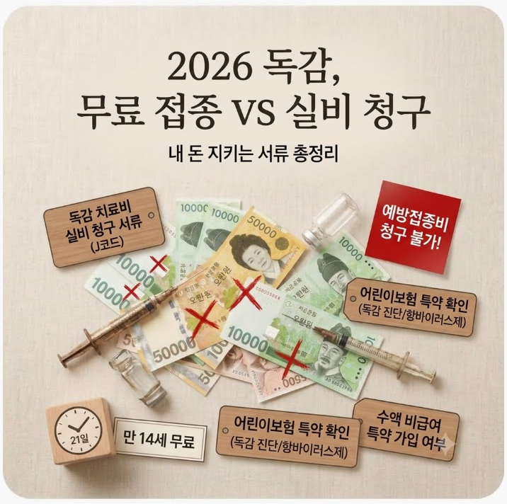 2026 독감 예방접종 무료 대상 확대와 실비 청구 서류 총정리