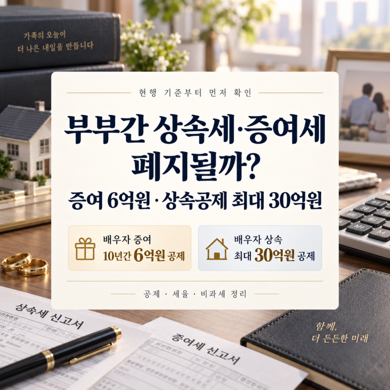 부부간 상속세·증여세 폐지될까? 증여 6억원·상속공제 최대 30억원, 공제·세율·비과세 정리