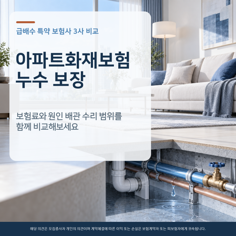 아파트화재보험 누수 보장, 급배수 특약 3사 비교