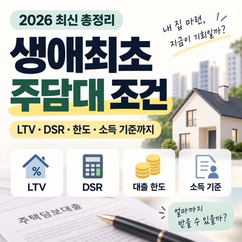 생애최초 주담대 조건 2026 총정리｜LTV·DSR·한도·소득 기준까지