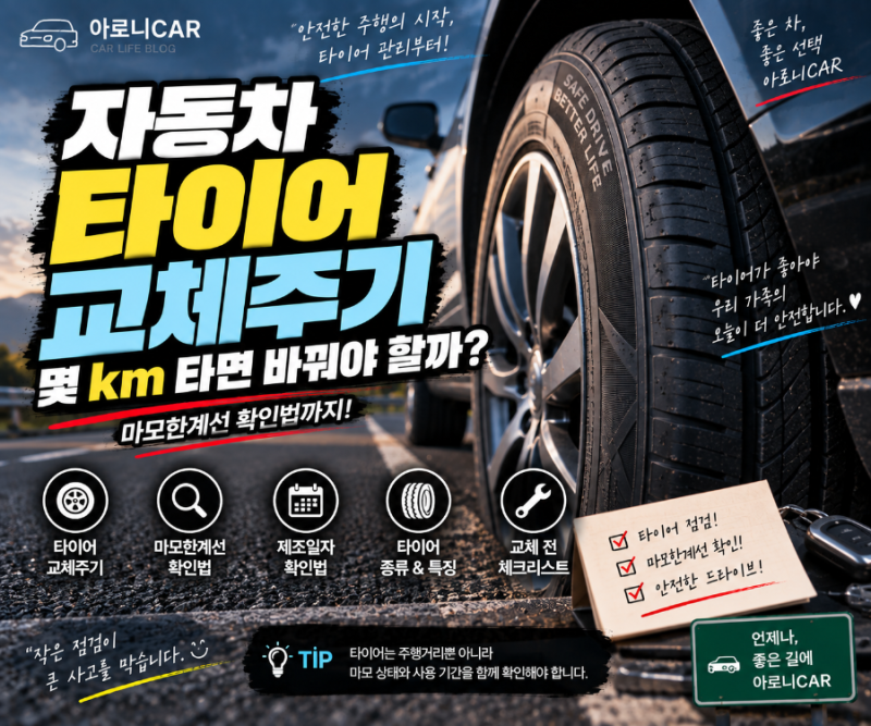 자동차 타이어 교체주기｜몇 km 타면 바꿔야 할까? 마모한계선 확인법까지