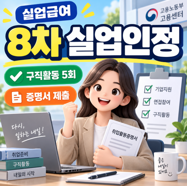 실업급여 8차 실업인정 구직활동 5회, 취업활동증명서 발급부터 제출까지