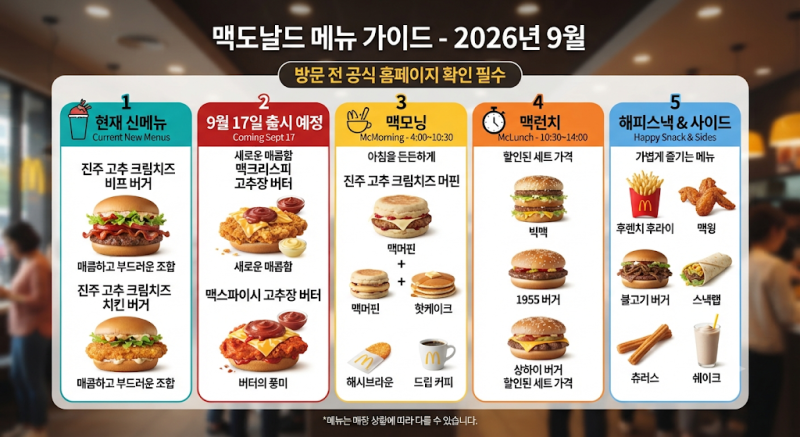 맥도날드 메뉴 총정리｜2026년 9월 신메뉴부터 맥런치·맥모닝 시간까지