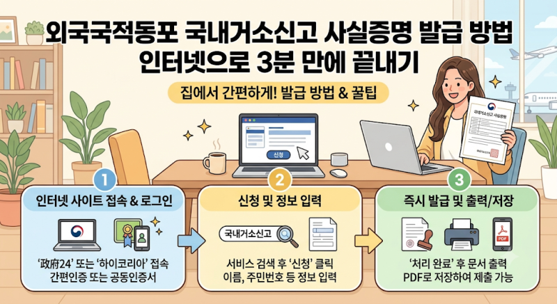 외국국적동포 국내거소신고 사실증명 발급 방법 인터넷으로 3분 만에 끝내기