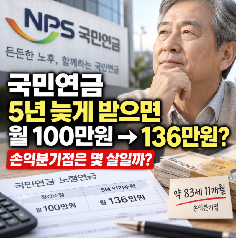 국민연금 5년 연기수령 무조건 이득일까? 월 100만원 손익분기점 계산