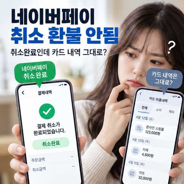 네이버페이 취소 환불 안됨, 취소완료인데 카드 내역이 그대로라면