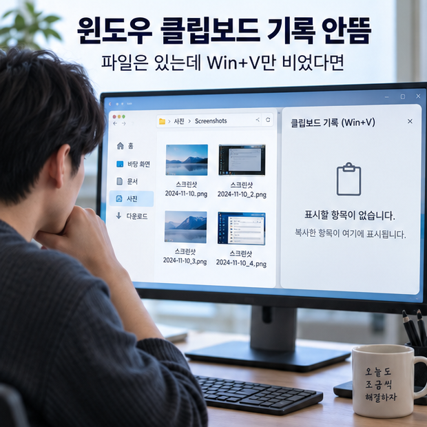 윈도우 클립보드 기록 안뜸, 스크린샷 파일은 있는데 Win+V만 비었다면