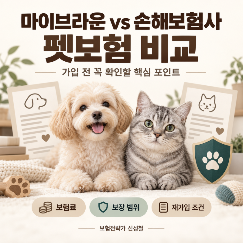 마이브라운 펫보험 vs 손해보험사 펫보험 비교｜가입 전 확인할 4가지