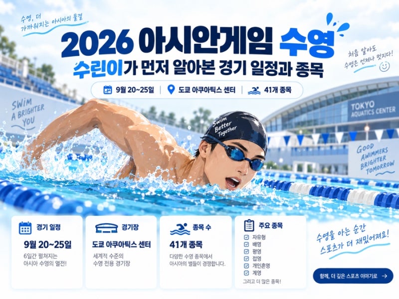 2026 아시안게임 수영 일정, 경기장은 나고야가 아니라 도쿄입니다