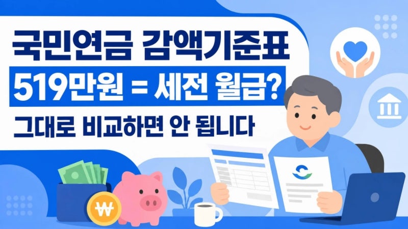 국민연금 감액기준표 보는 법, 519만원을 월급과 바로 비교하면 안 됩니다
