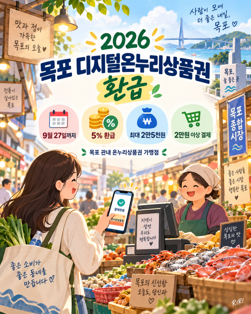 2026 목포 디지털온누리상품권 환급｜9월27일까지 5%·최대 2만5천원