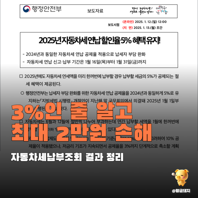 자동차세납부조회 해보니 연납할인 3%로 줄었다던데, 실제론 달랐다