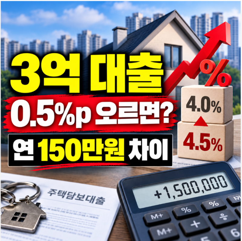 주담대 금리 0.5%p 오르면? 3억 대출이자 계산해보니