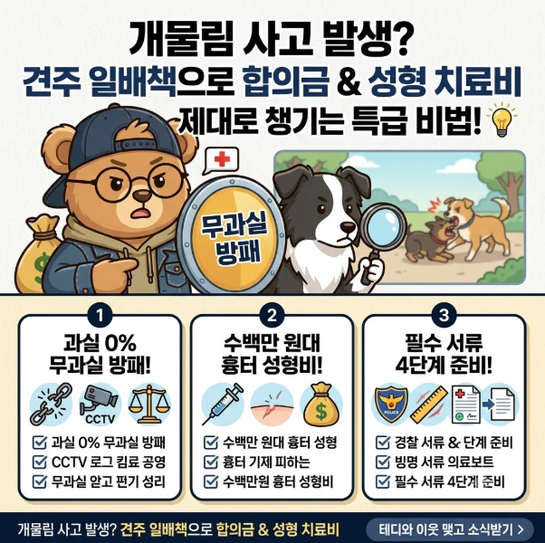 [개물림 사고 일배책 합의] 과실 0% 방어법과 성형외과 향후치료비 꿀팁