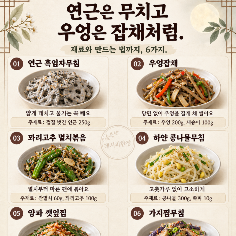 연근은 조림만 했는데 — 흑임자무침·우엉잡채로 바꾼 반찬 6가지