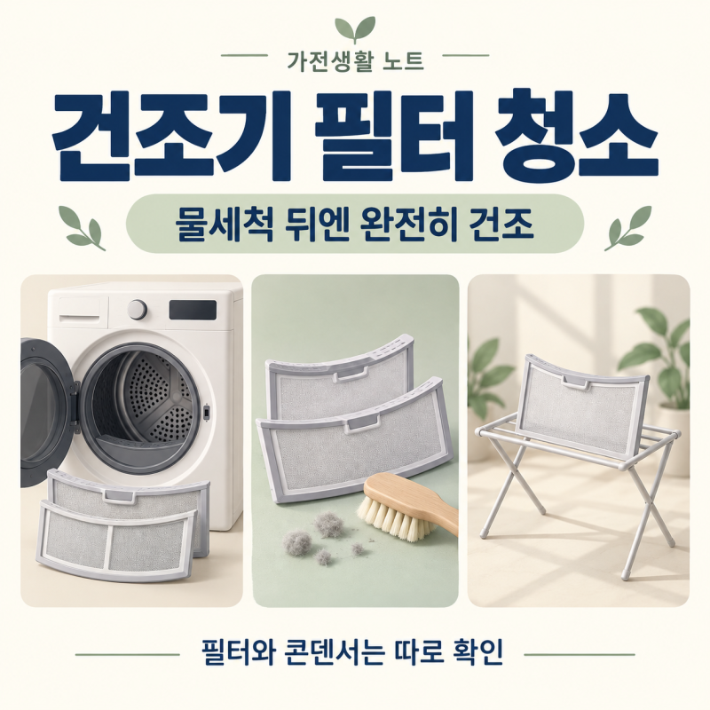 건조기 필터 청소, 물세척 뒤에는 완전히 말리세요