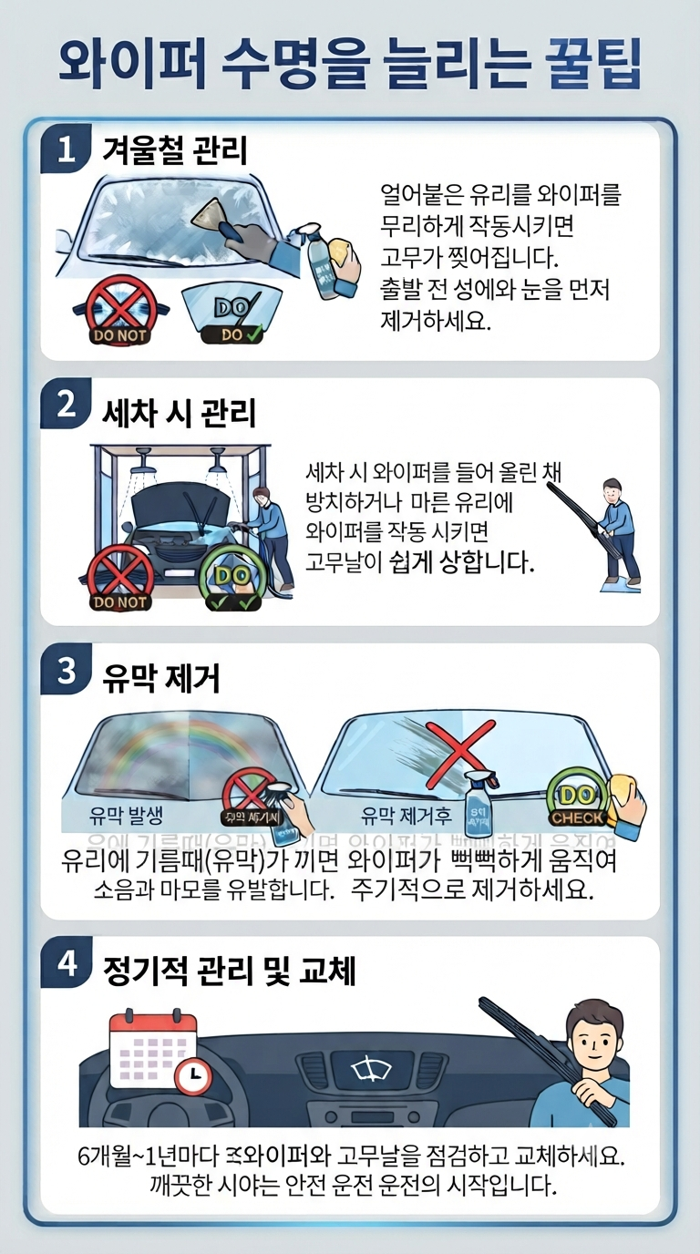 자동차 와이퍼 교체 주기, 교체방법, 와이퍼 수명 늘리는 법 등 꿀팁