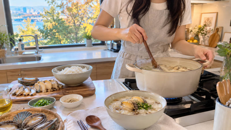전복죽 끓이는법, 밥으로 하면 15분 완성
