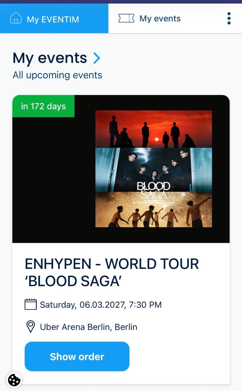 ヨーロッパコンサートのチケット購入方法 • Eventim先行販売 (ENHYPEN BLOOD SAGA ベルリン)