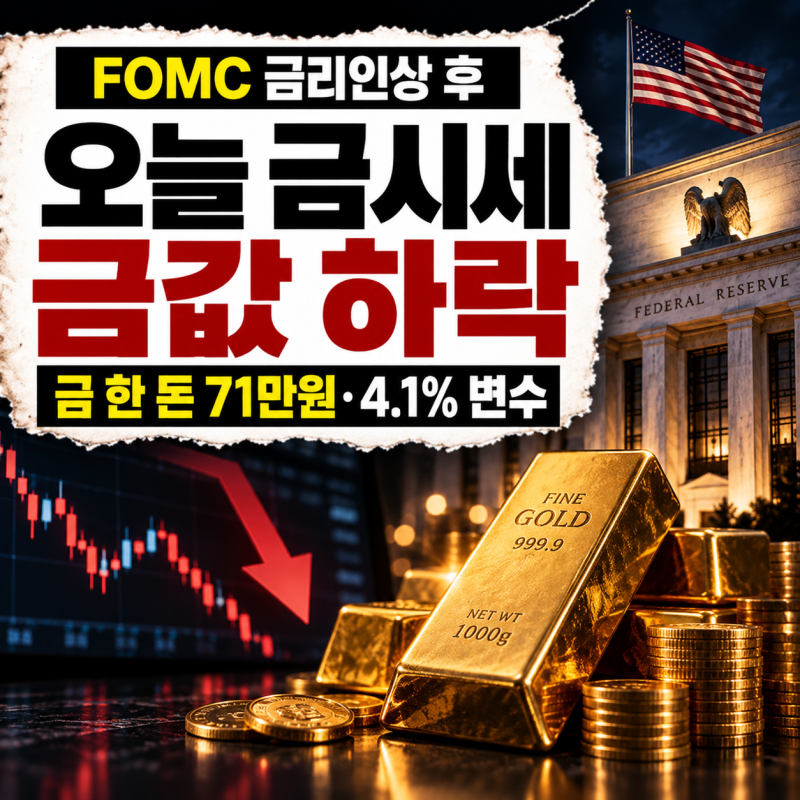 오늘 금시세 금값 하락, FOMC 금리인상 후 금 한 돈 가격은?