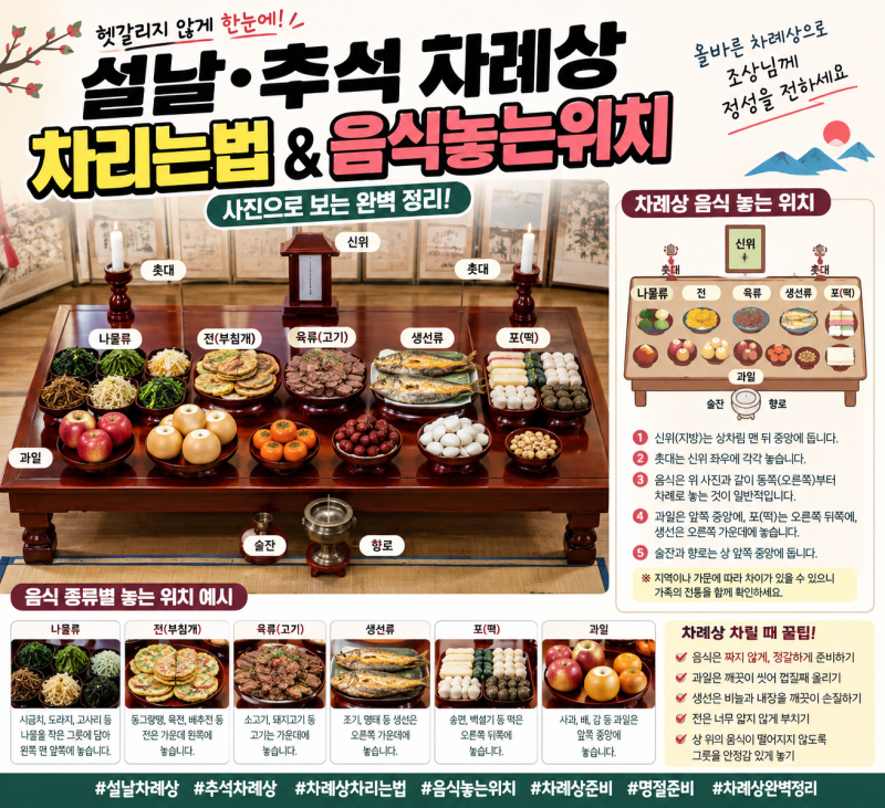 설날·추석 차례상 차리는 법 총정리｜음식 놓는 위치부터 홍동백서·어동육서까지 한눈에