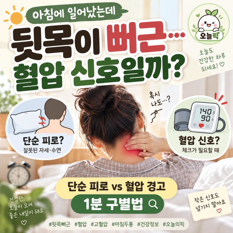 아침에 뒷목이 뻐근하다면 혈압 때문? 단순 피로 vs 고혈압 신호 구별법