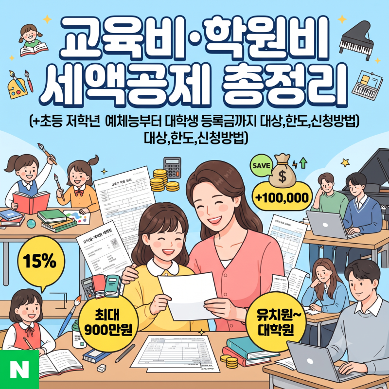 교육비·학원비 세액공제 총정리(+초등 저학년 예체능부터 대학생 등록금까지 대상,한도,신....