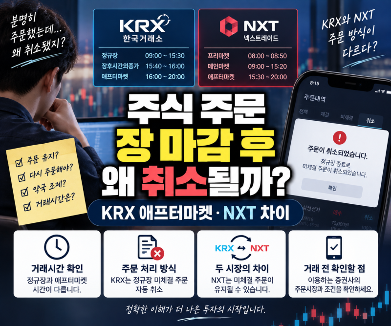 주식 주문 장 마감 후 왜 취소될까? KRX 애프터마켓·NXT 차이