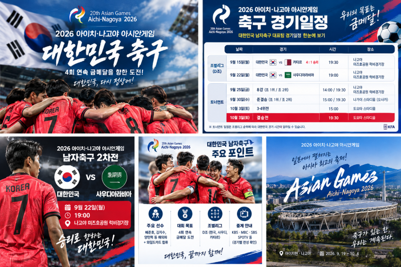 2026 아시안게임 축구 일정 총정리｜대한민국 남자축구 경기일정부터 8강·결승까지
