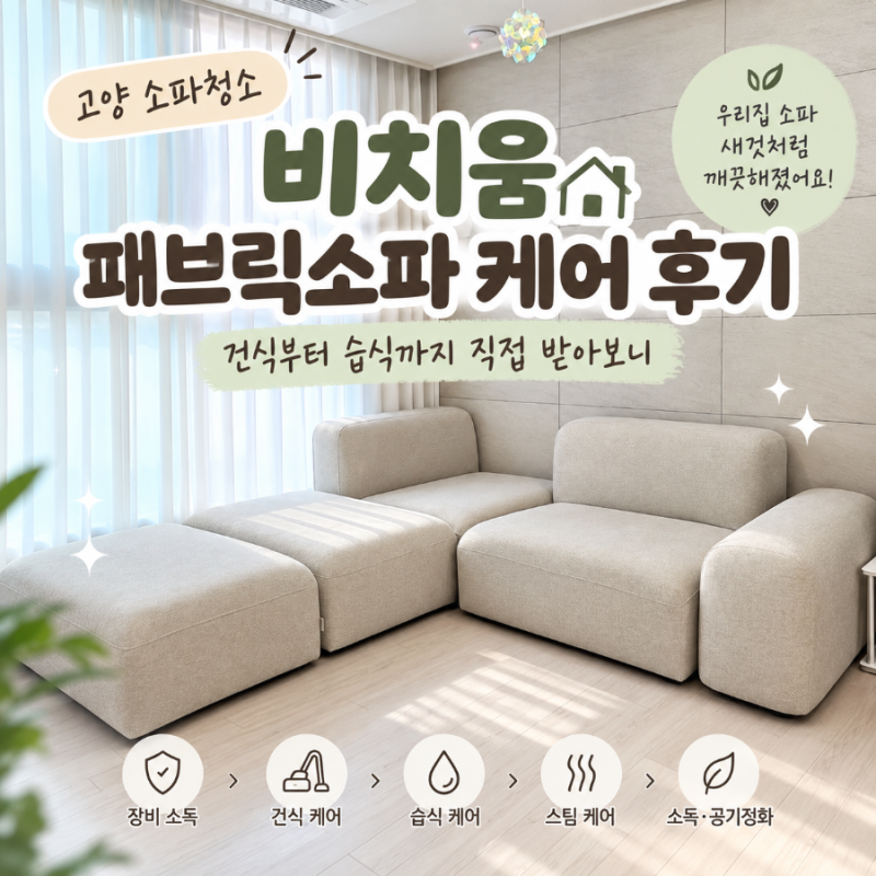 고양 소파청소 비치움밝은홈케어 패브릭소파 케어 후기｜건식부터 습식까지 직접 받아보니