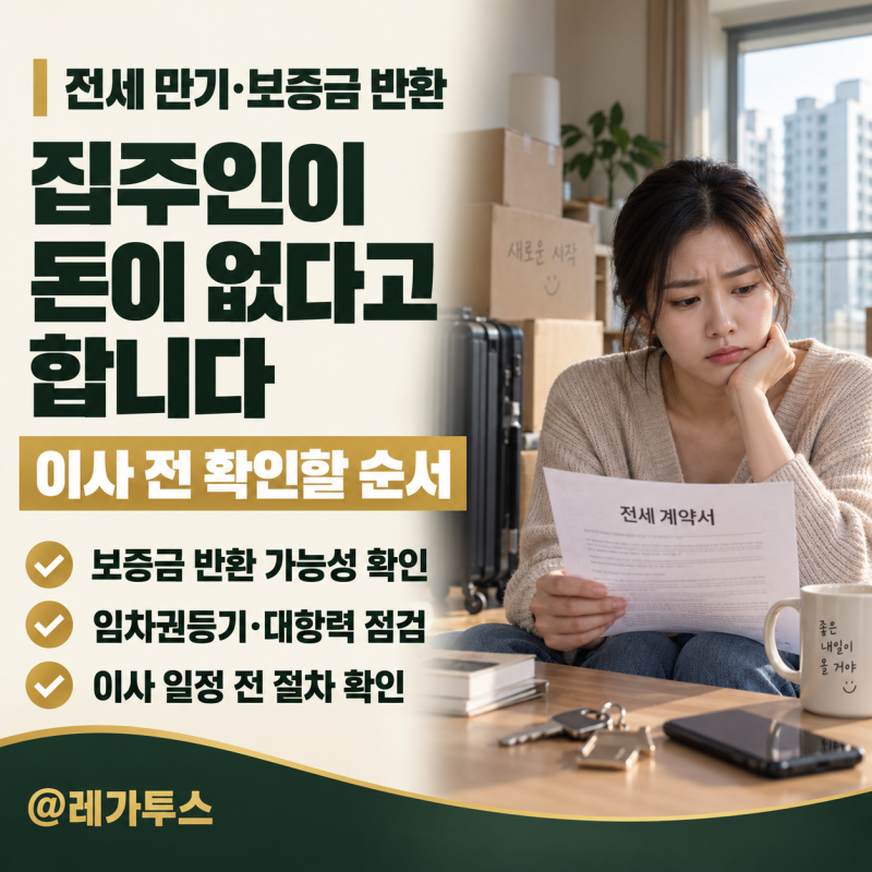 전세 만기인데 집주인이 돈이 없다고 합니다｜이사 전 확인할 순서