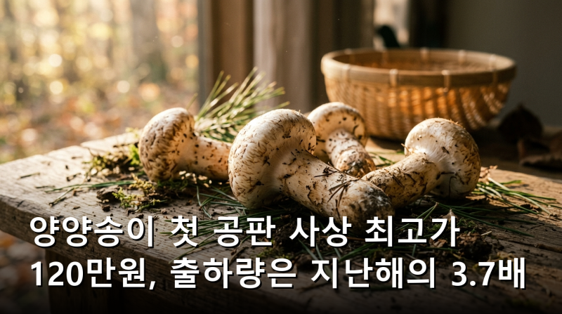 양양송이 첫 공판 사상 최고가 120만원, 출하량은 지난해의 3.7배