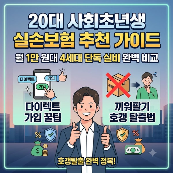 20대 사회초년생 실손보험 추천 가이드: 월 1만 원대 4세대 단독 실비 완벽 비교·다이렉트 가....