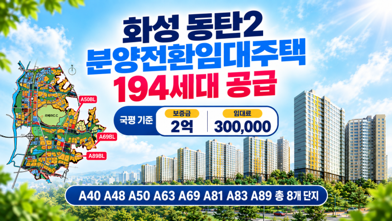 화성 동탄2 분양전환임대주택 194세대, 100% 추첨제 청약으로 내집마련!