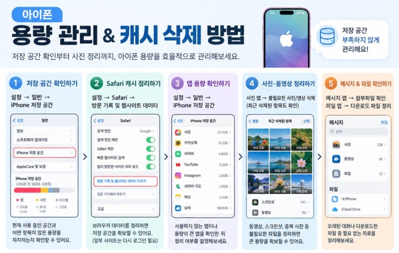 아이폰 용량 관리하는 법｜캐시 삭제부터 사진 정리까지 꿀팁