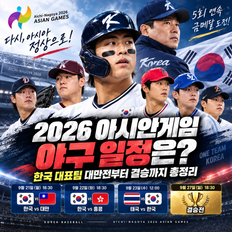 2026 아시안게임 야구 일정은? 한국 대표팀 대만전부터 결승까지 총정리