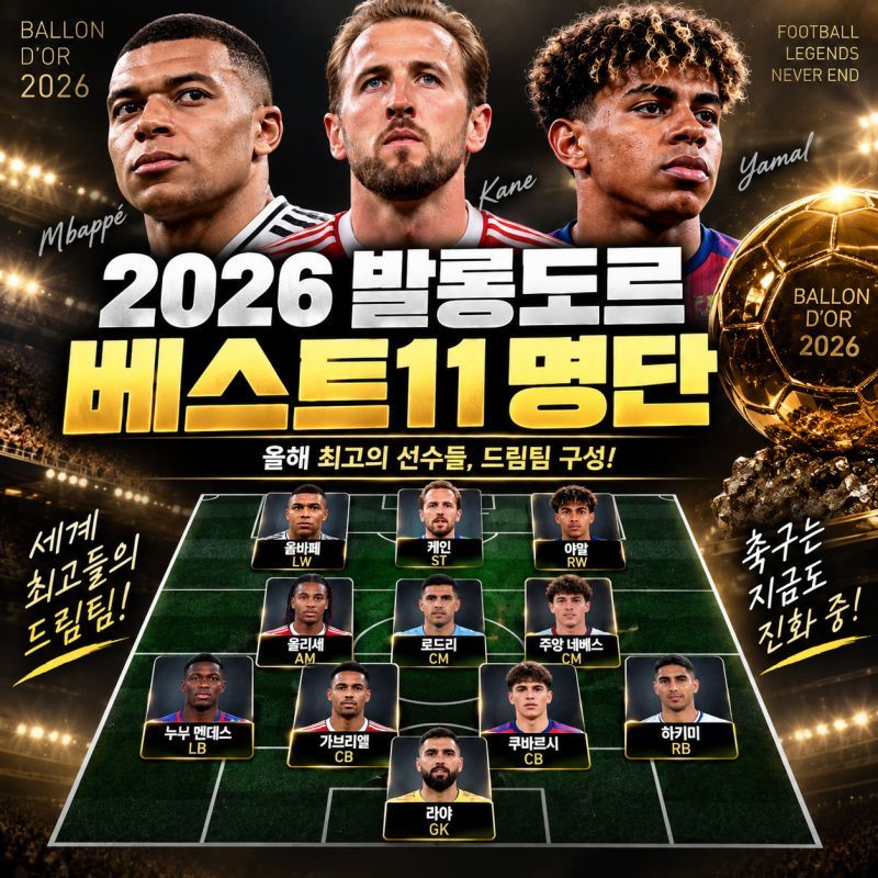 2026 발롱도르 베스트11 명단 공개, 야말·케인·음바페 포함 최강 라인업