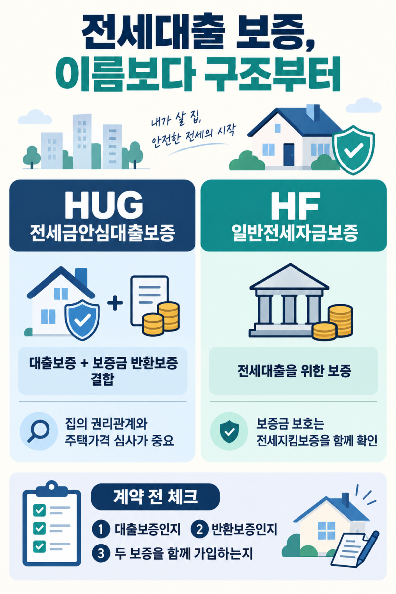 전세대출 보증 HUG vs HF 차이, 사회초년생 계약 전 5가지 체크