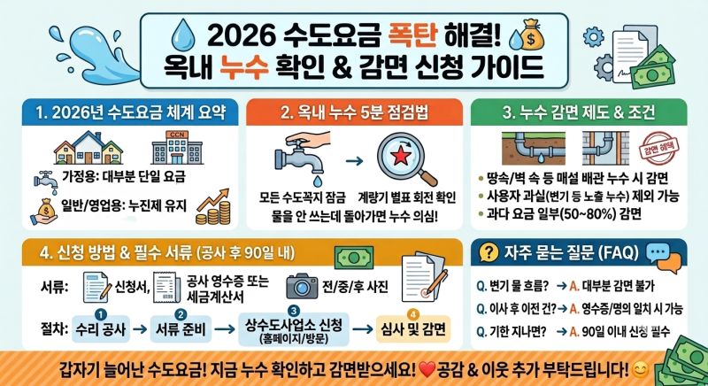 수도요금 폭탄 맞았다면? 2026 누수 감면 신청 및 5분 계량기 점검법