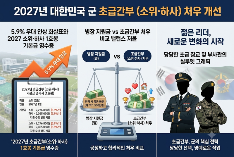 2027년 군인 봉급표: 장교·부사관 계급별 호봉 및 초급간부 5.9% 인상