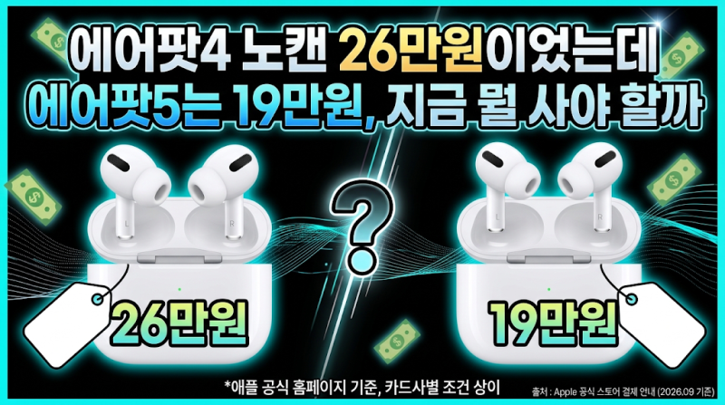 에어팟4 노캔 26만원이었는데, 에어팟5는 19만원 - 지금 뭘 사야 할까?
