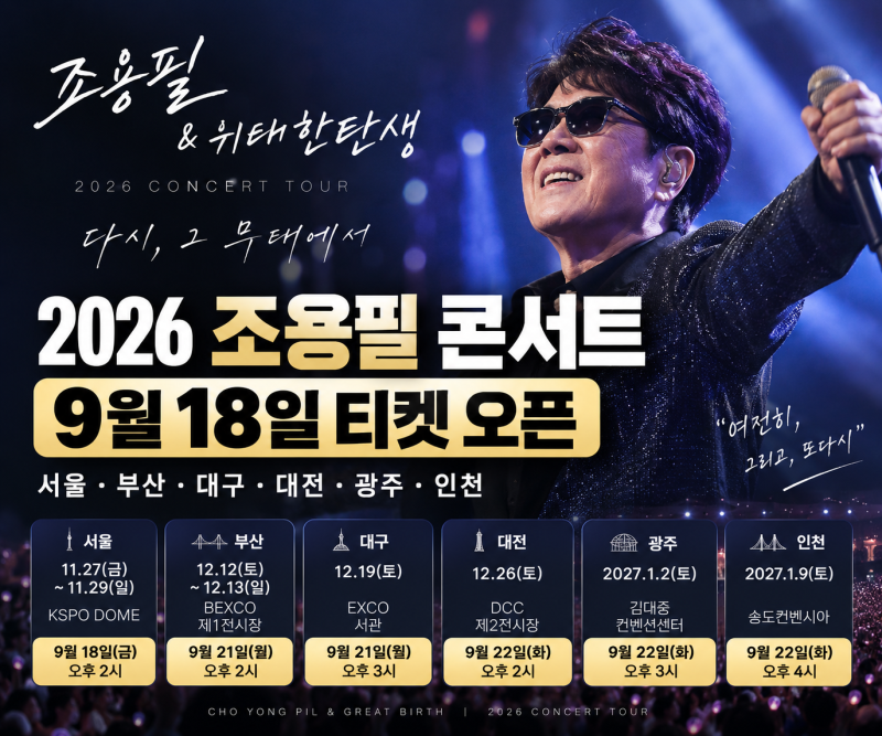 2026 조용필 콘서트 예매 총정리｜서울 티켓팅 9월 18일, 부산·대구·대전·광주·인천 일정