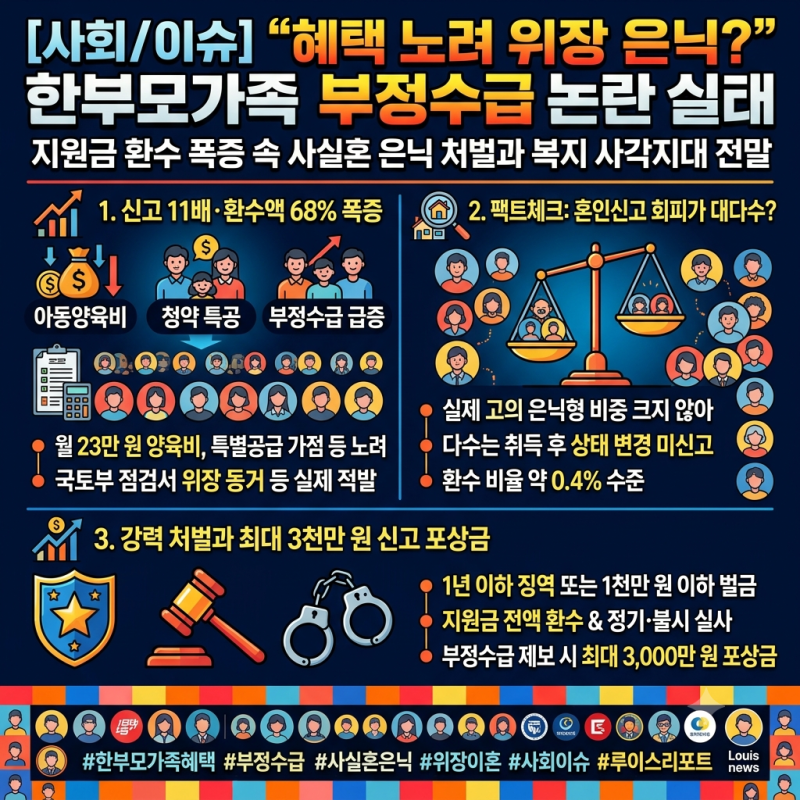 [사회/이슈] "혜택 노려 혼인신고 안 한다?" 한부모가족 부정수급 논란 실태…지원금 환수 급....