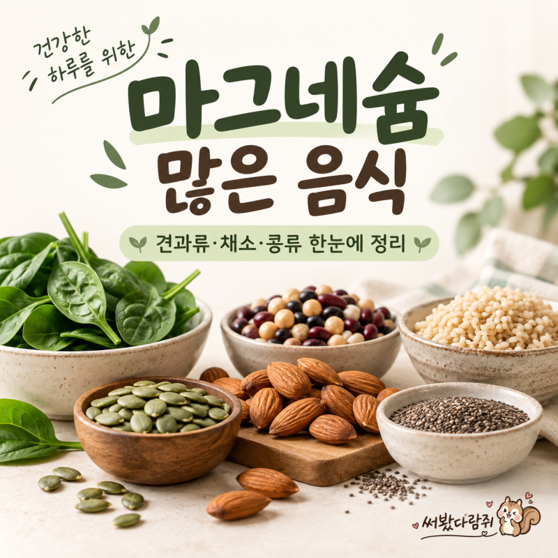마그네슘 많은 음식 뭐가 있을까? 견과류·채소부터 하루 섭취량까지
