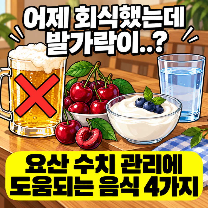 요산 수치 높다면? 통풍 관리에 도움되는 음식 4가지와 피할 음식
