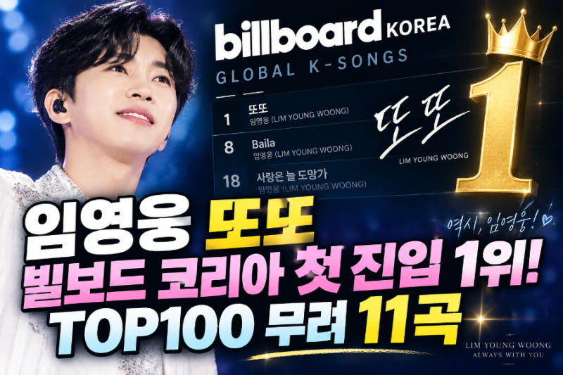 임영웅 ‘또또’ 빌보드 코리아 첫 진입 1위 TOP100에 무려 11곡! 역시 임영웅