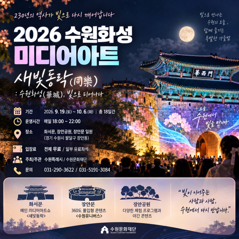 2026 수원화성 미디어아트 총정리, 새빛동락 화서문 상영시간부터 주차까지